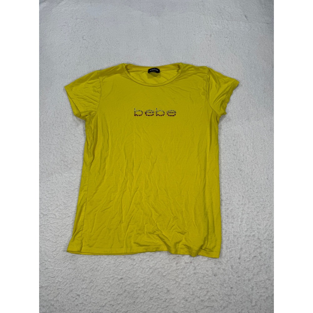 Bebe Yellow Rhinestone Logo T-Shirt Short Sleeve Crew Neck XL